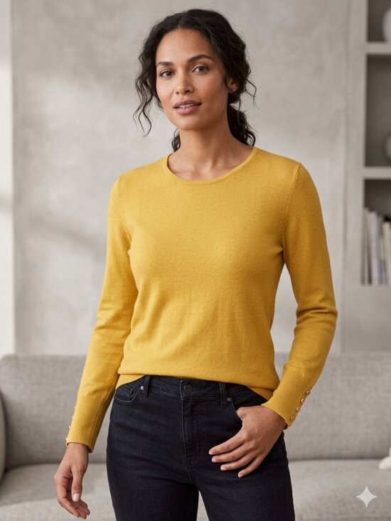 Talbots Sweaters - Talbots Women's Long Sleeve Knit‎ Top Pure Merino Wool Mustard Yellow Small